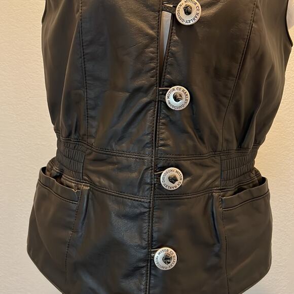 Harley Davidson Button Front Leather Vest with Cinch Waist & Pockets-M - Picture 3 of 15